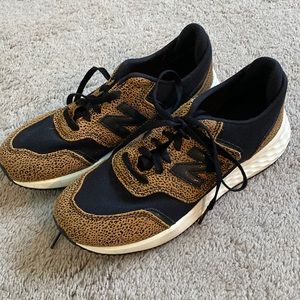 New Balance X-70 leopard print athletic sneakers